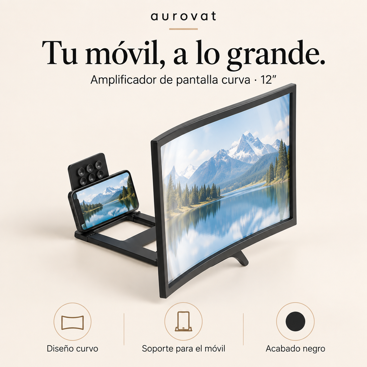 Aurovat Amplificador de pantalla curva 12″ · Negro